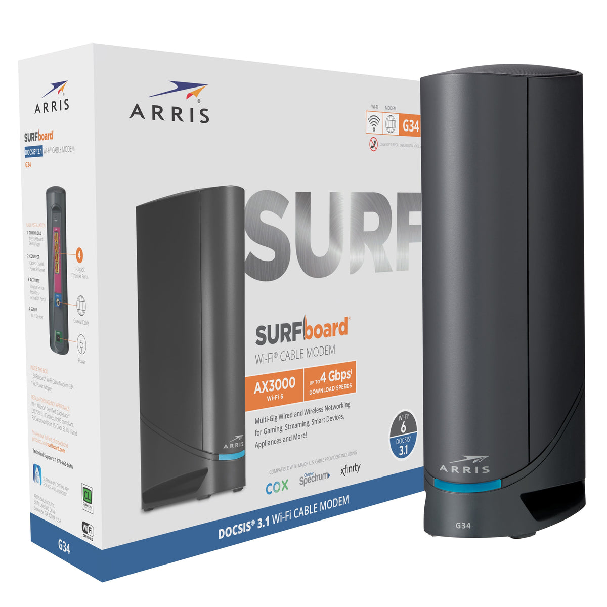 ARRIS - SURFboard DOCSIS 3.1 Cable Modem & Wi-Fi 6 Router Combo - Black
