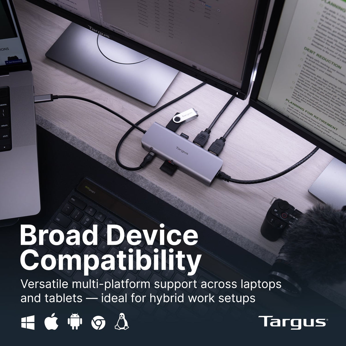 Targus - USB-C Alt. Mode Dual HDMI 4K Mobile Dock with 140W EPR Pass-Thru & SD Reader - Silver
