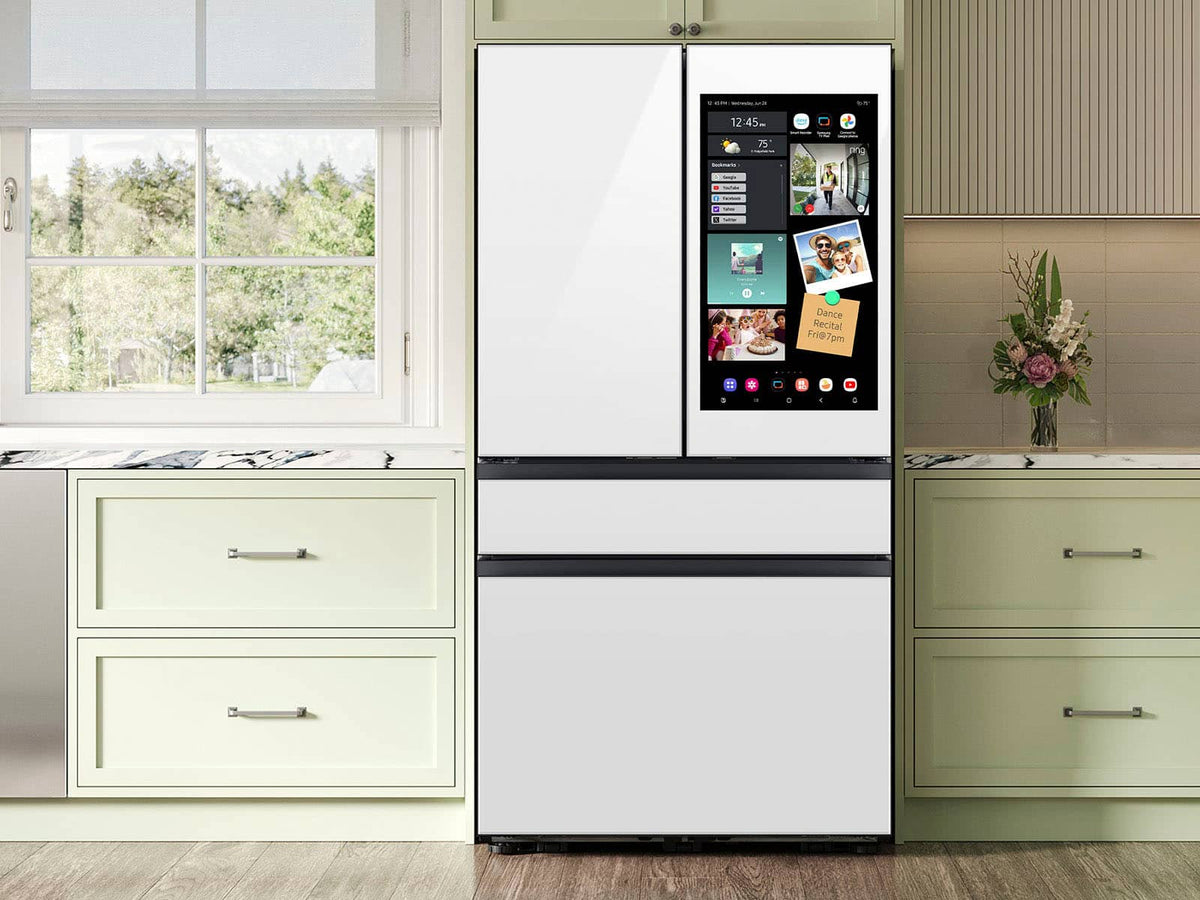 Samsung - 36 in. Wide Bespoke 23 cu. ft. Counter Depth 4-Door French Door Refrigerator with AI Family Hub+ - White Glass