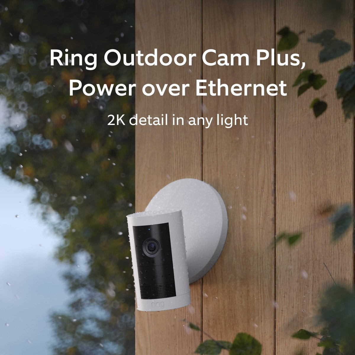 Ring - Outdoor Cam Plus, Power over Ethernet with Wide-Angle 2K Video, Ring-Vision and Low-Light Sight for color night vision - White
