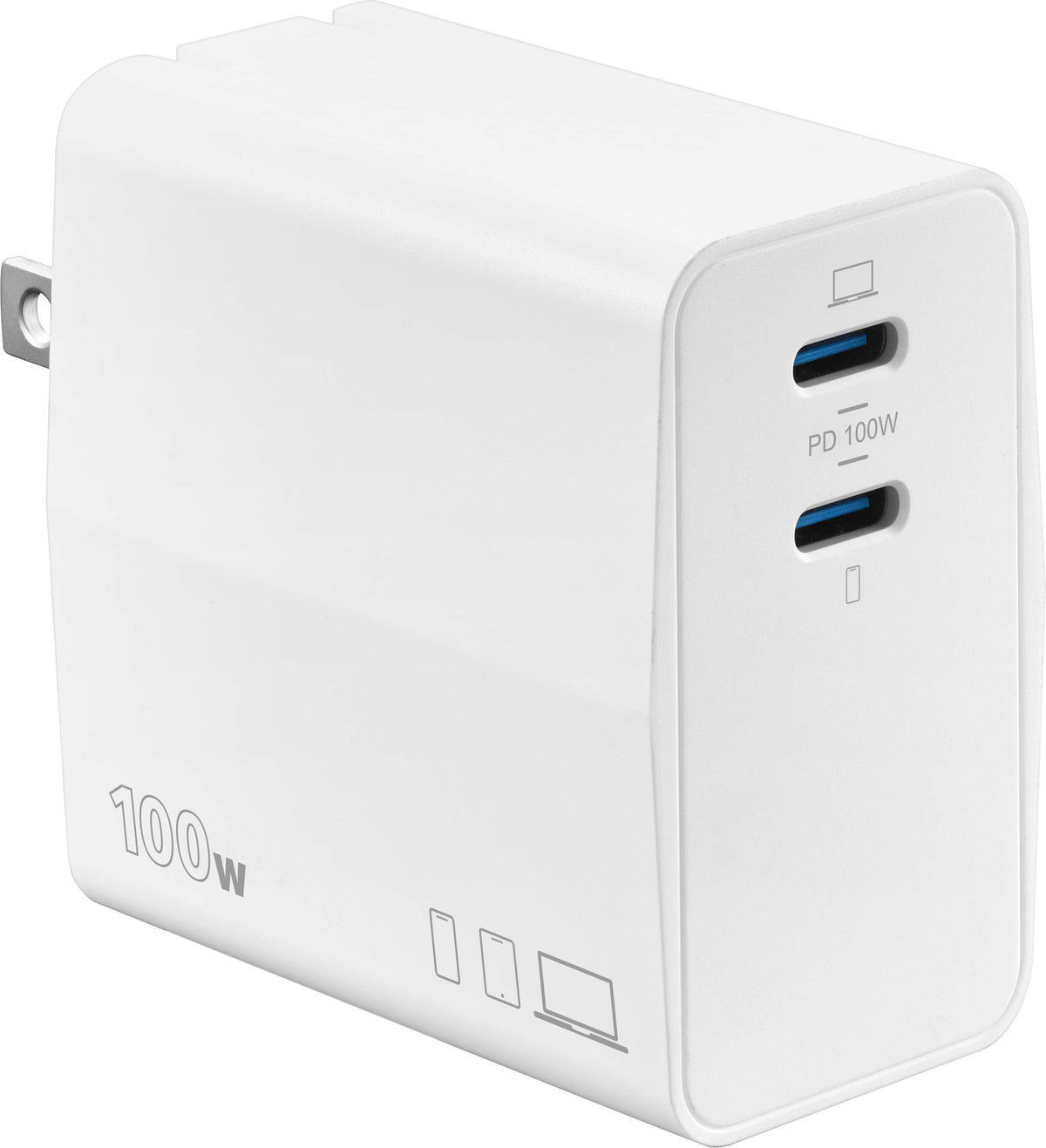 Insignia™ - 100W 2-Port USB-C GaN Wall Charger for MacBook Pro, iPad, iPhone, Apple Watch, Samsung Smartphones & other USB-C Devices - White