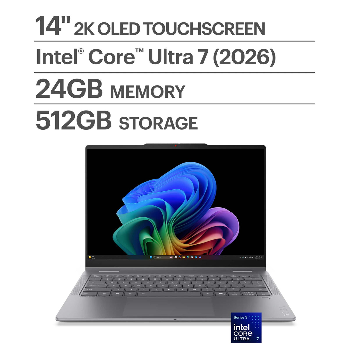 Lenovo - Yoga 7i 2-in-1 14" 2K OLED Touchscreen Laptop - Core Ultra 7 Processor 355 2026- 24GB Memory - 512GB SSD - Copilot+ PC - Luna Grey