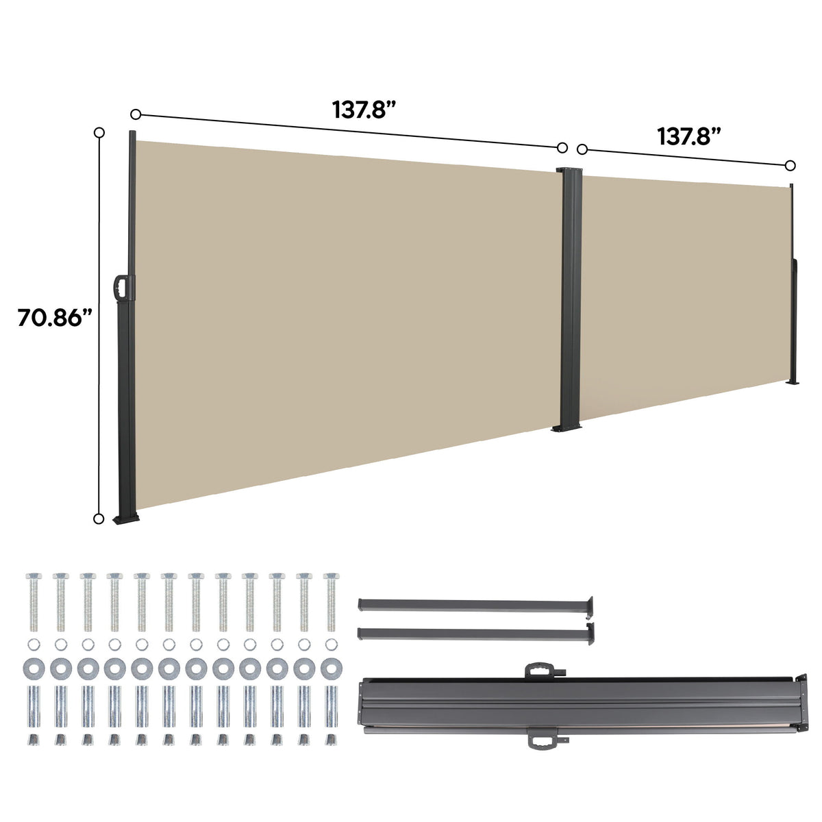 Retractable Side Awning, Waterproof And UV Resistant, Privacy Screen For Patio