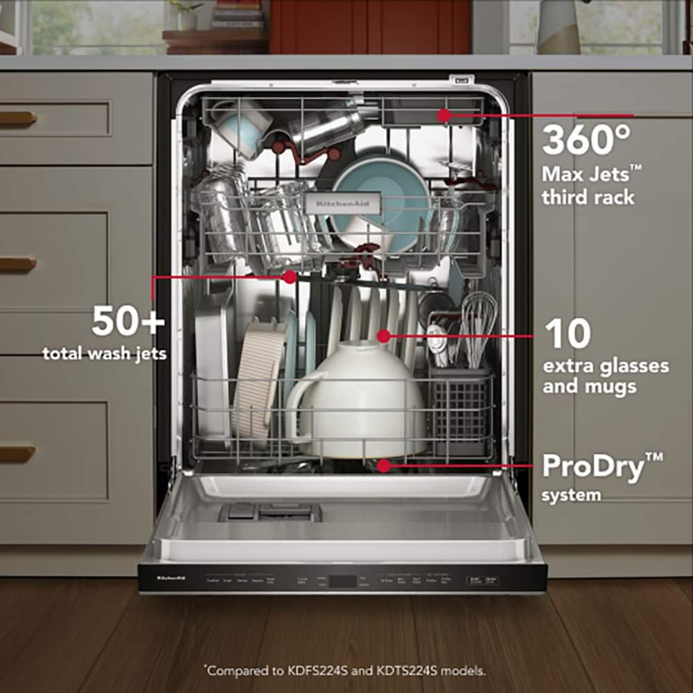 KitchenAid - 24 inch Top Control Built-In Dishwasher with 360 Max Jets Third Rack and ProDry System, 44 dBA - Juniper