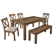 Juego de comedor con mesa, banco y 4 sillas - Roble