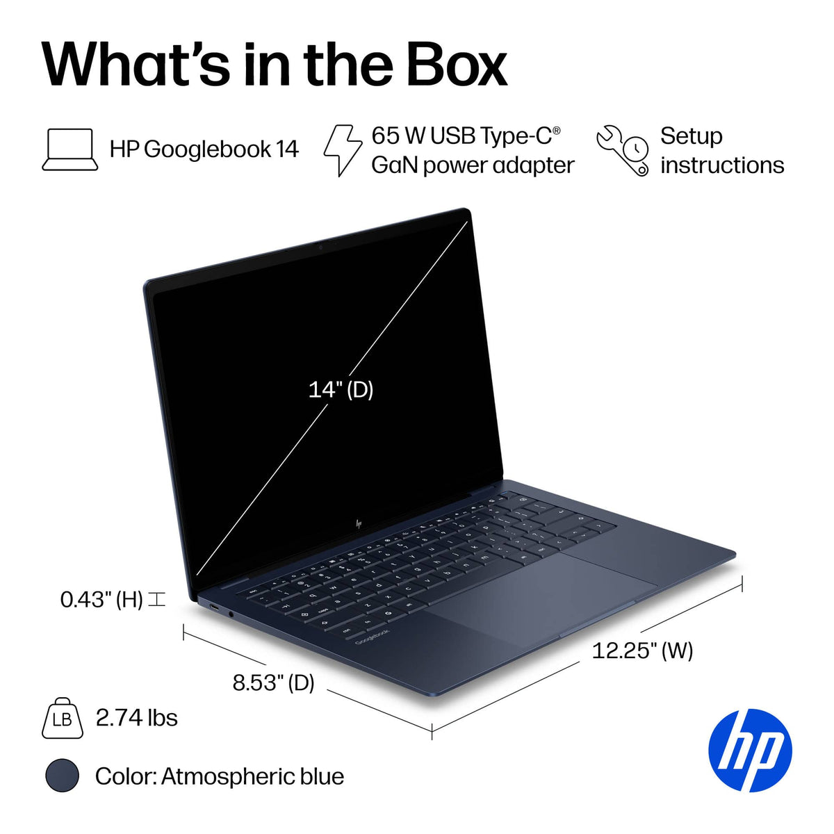 HP - 14" 3K OLED Touchscreen Googlebook - Snapdragon X Elite - 16GB Memory - 512GB SSD - Atmospheric Blue
