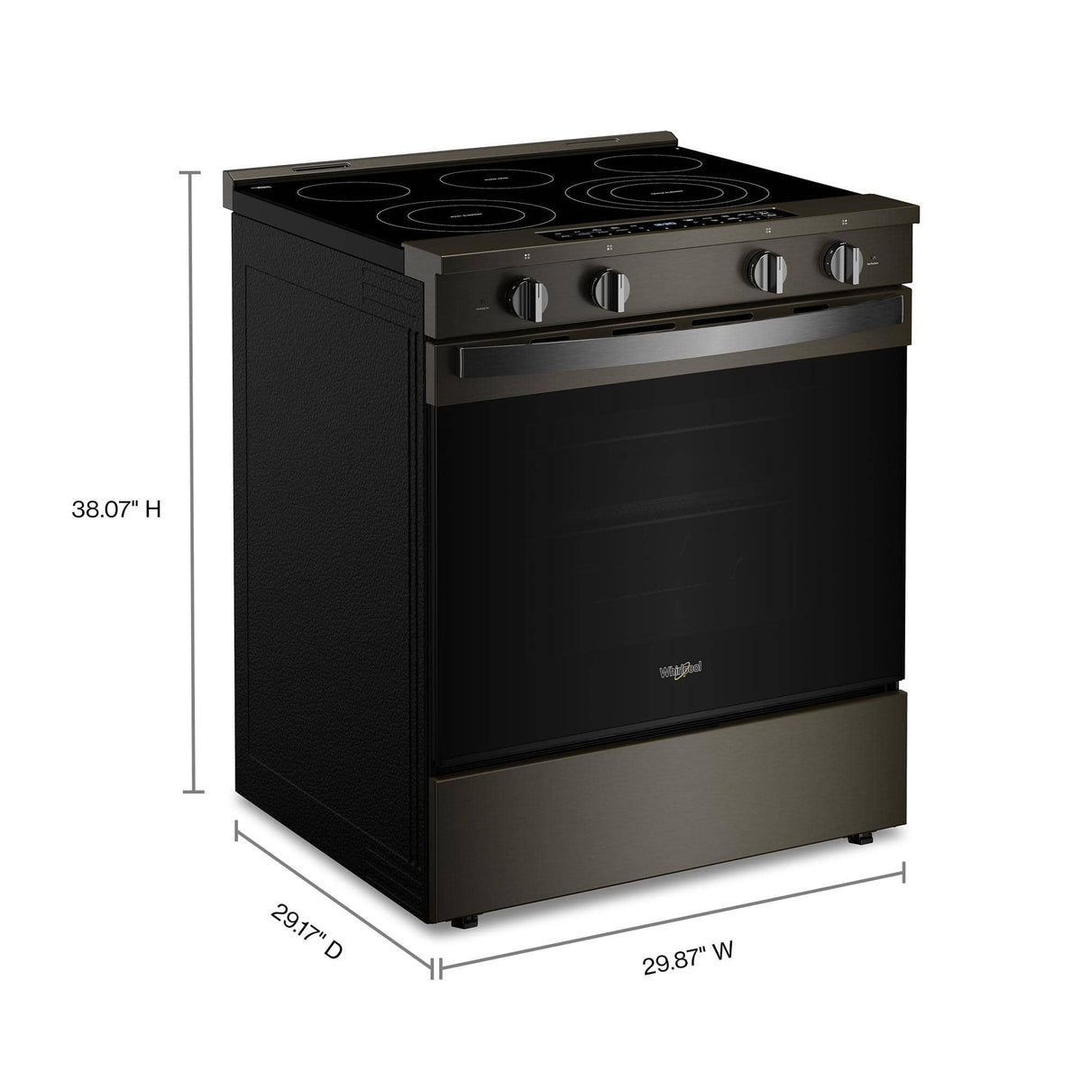 Whirlpool - 30” Wide 5 element 5.3 cu. ft. Smart Slide-In Electric Range-Air Cook Technology, No Preheat Air Fry, WipeClean Coating - Black Stainless Steel