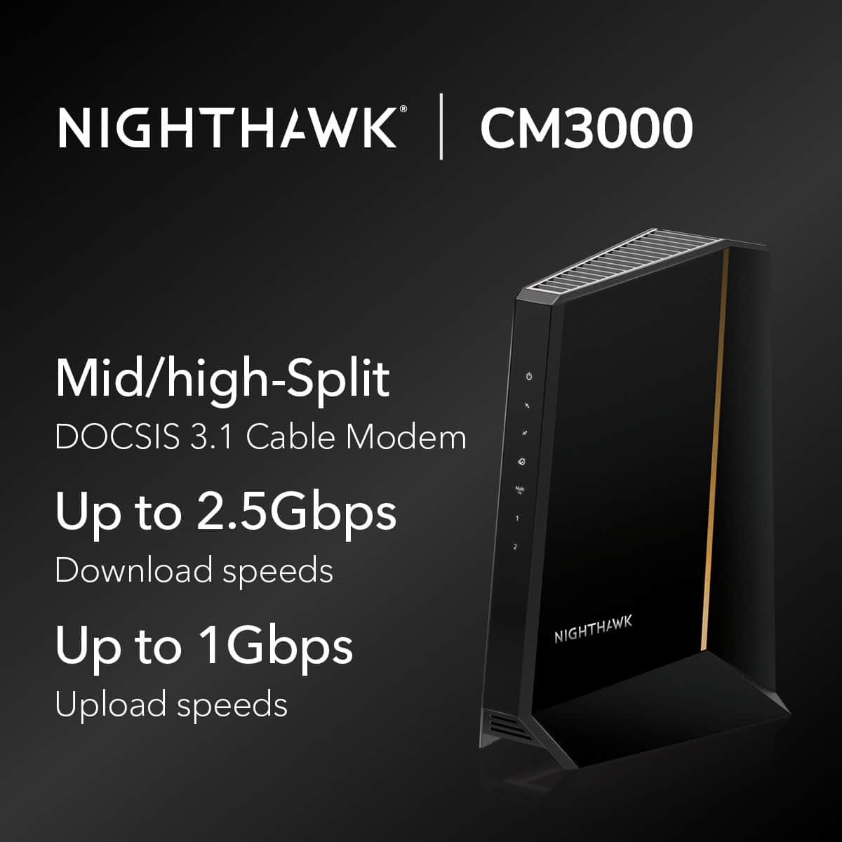 NETGEAR - Nighthawk Mid/High-Split DOCSIS 3.1 Cable Modem - Black