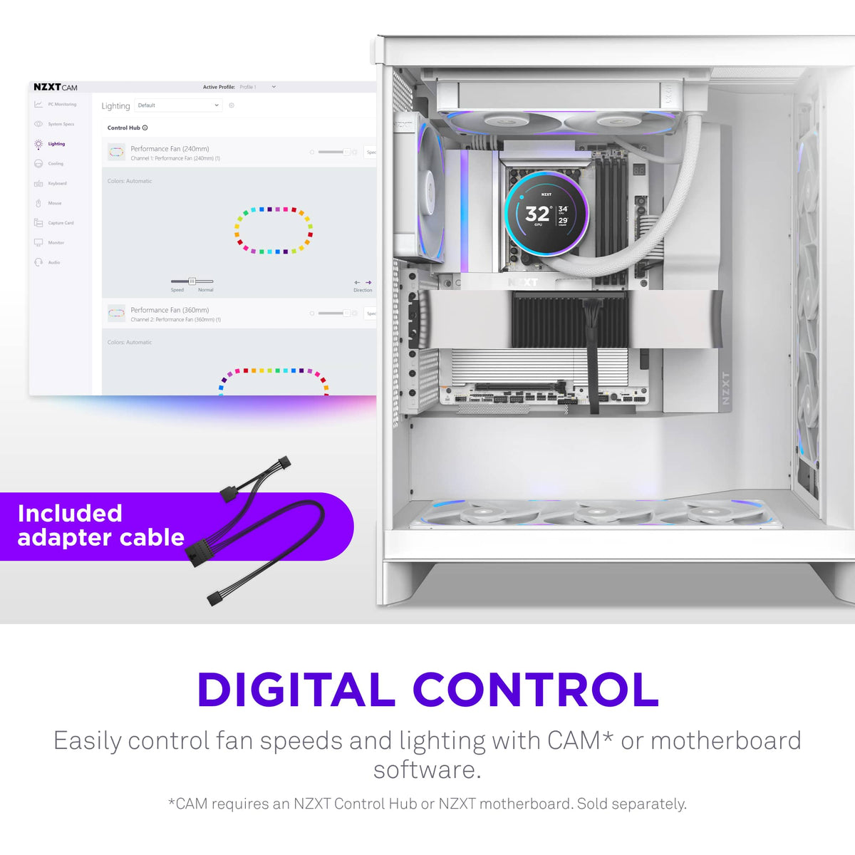 NZXT - F120X Performance Fan - 120mm PWM RGB Computer Case Fan with LCP Frame & Blades - White