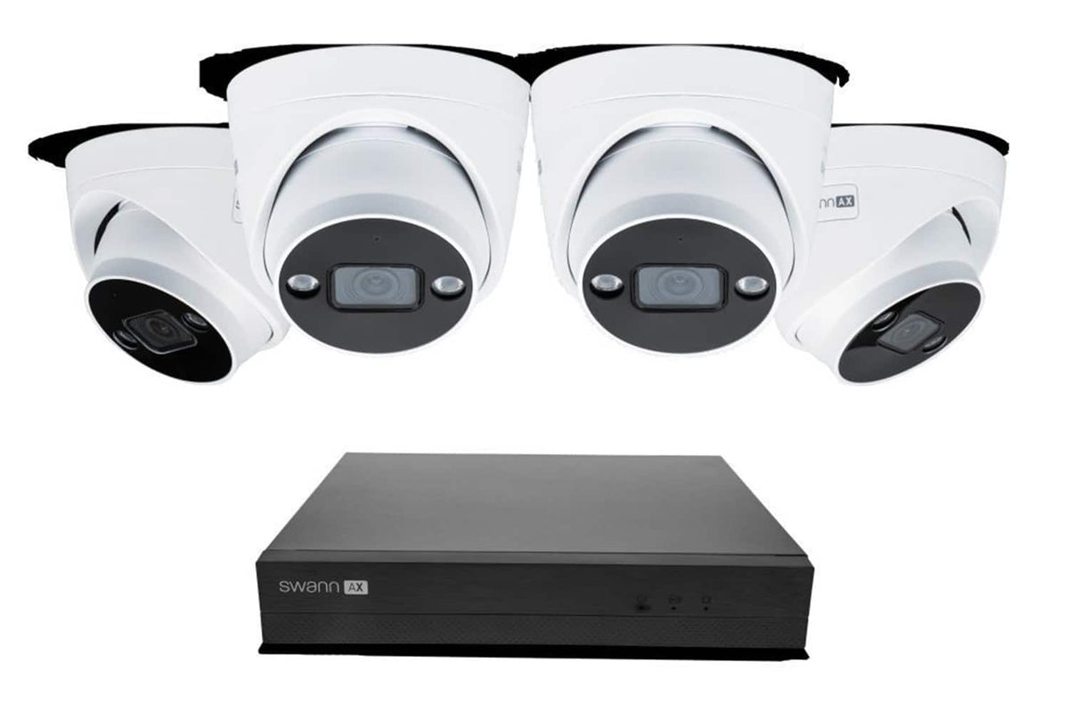 Swann - AdvancedX Wired NVR 4K Security Camera System, 8 CH, 4 PoE Dome Cameras Outdoor, 1TB, Night Vision, Motion Detect - White