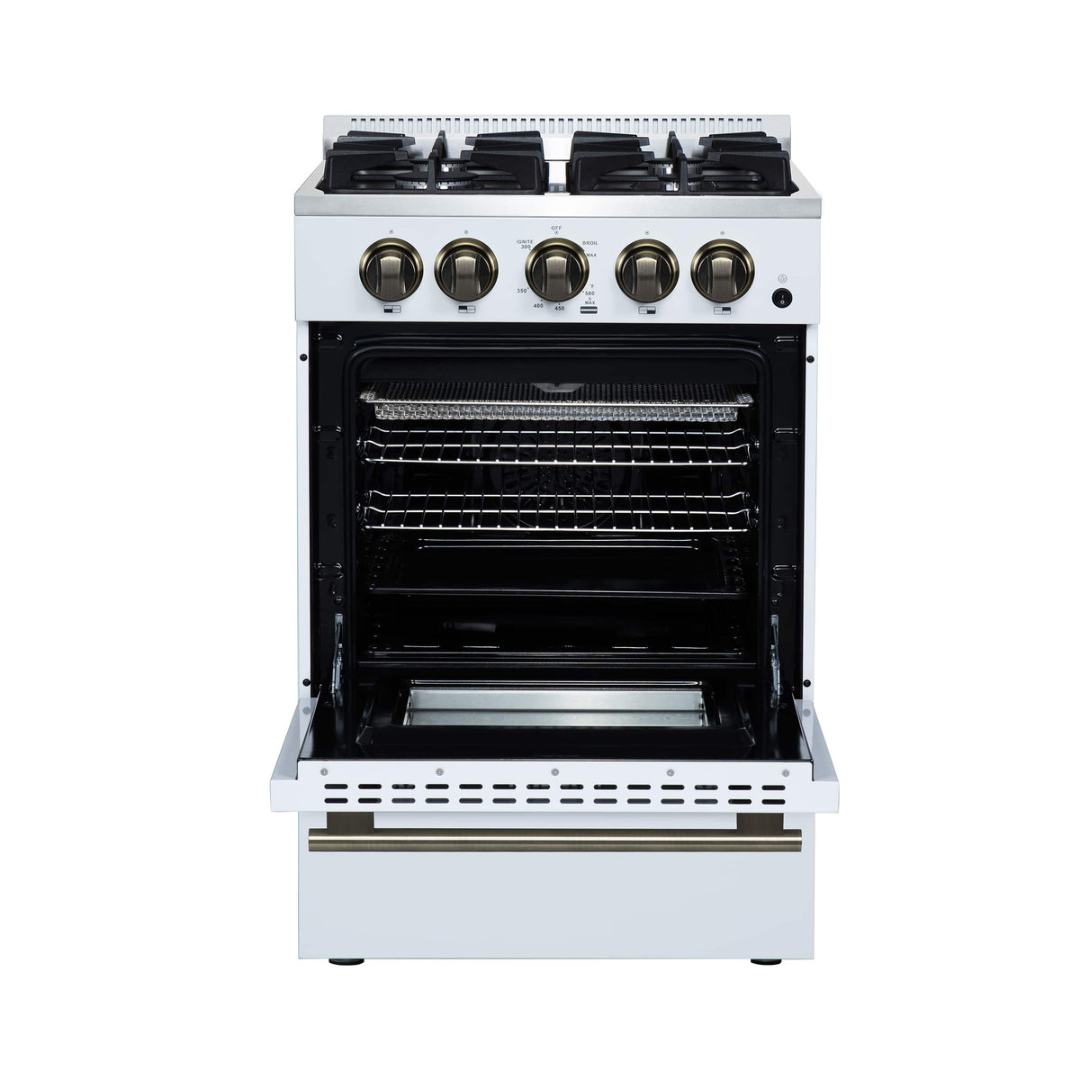 Forno Appliances - 24 in. Wide 4 burner Breno 2.3 Cu. Ft. Freestanding Gas Range with Antique Brass Accents - White