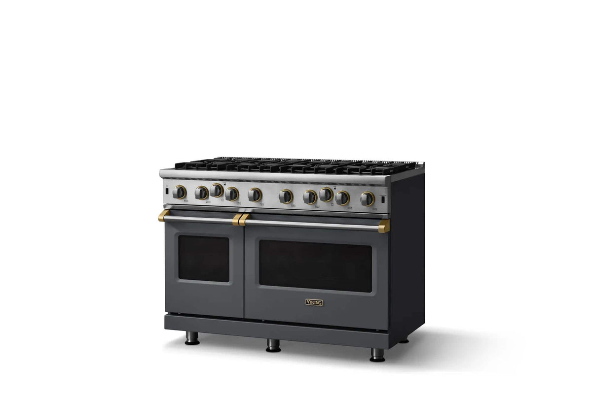 Viking - 48 in. Wide 8 Burner Pro 5 Series 6.1 Cu. Ft. Freestanding LP Gas Convection Range - Cast Black w. Brushed Brass - Cast Black