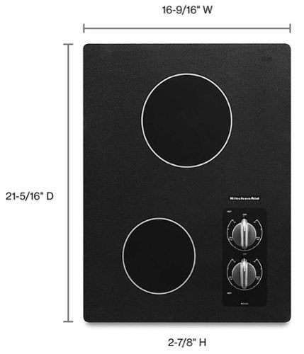 KitchenAid - 15 in. Wide 2 element Built-In Electric Cooktop with Radient Elements - Black