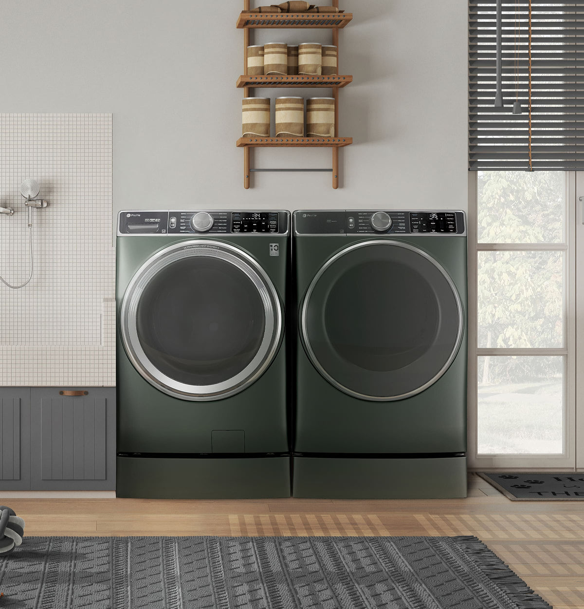 GE Profile - 5.5 Cu. Ft. High Efficiency Stackable Smart Front Load Washer with Steam and UltraFresh Vent System+ With OdorBlock - Jade Green
