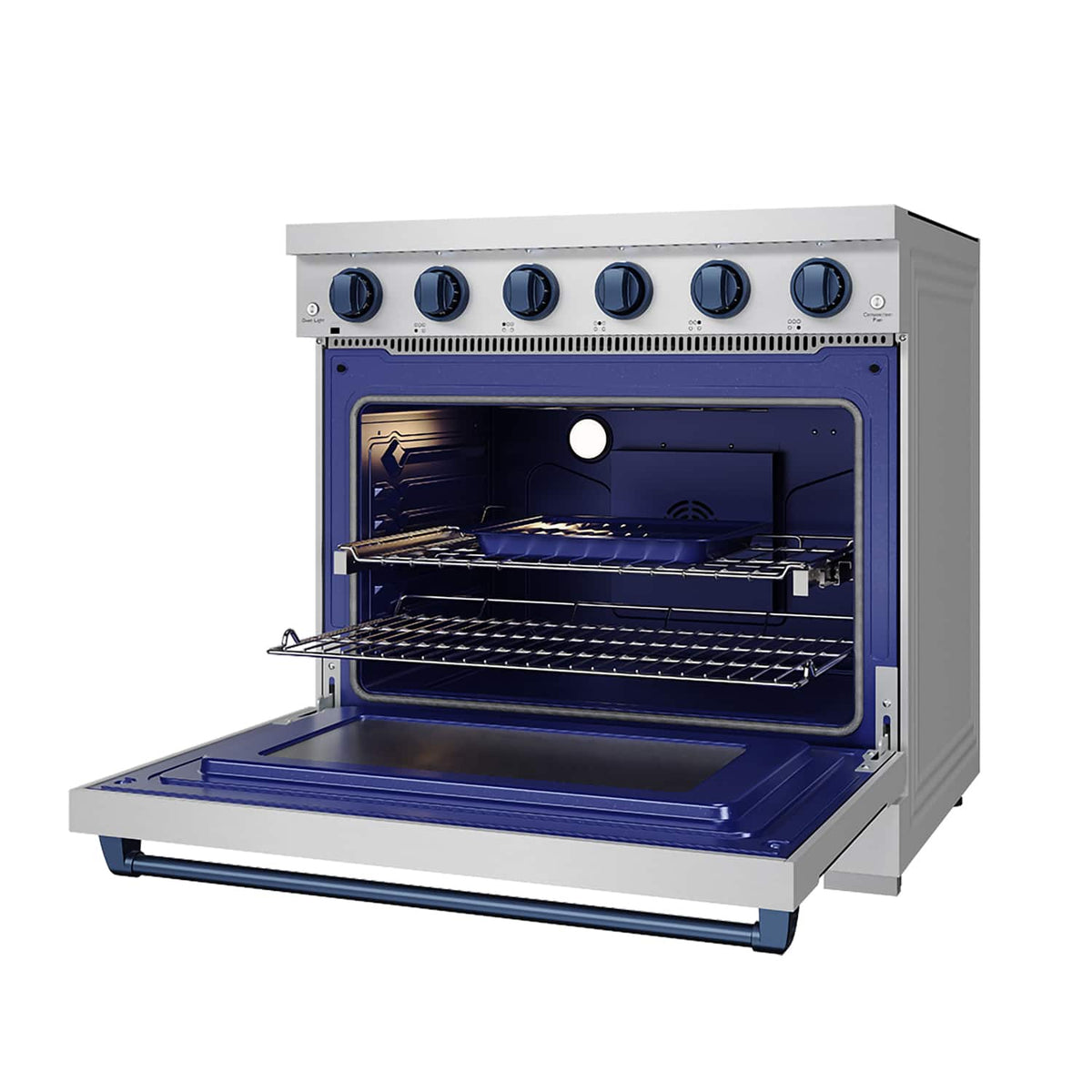 36 in. Wide 5 Elements Gordon Ramsay Series by Thor Kitchen 6.0 Cu.Ft Freestanding Electric Range with Navy Blue Handles - Stainless Steel