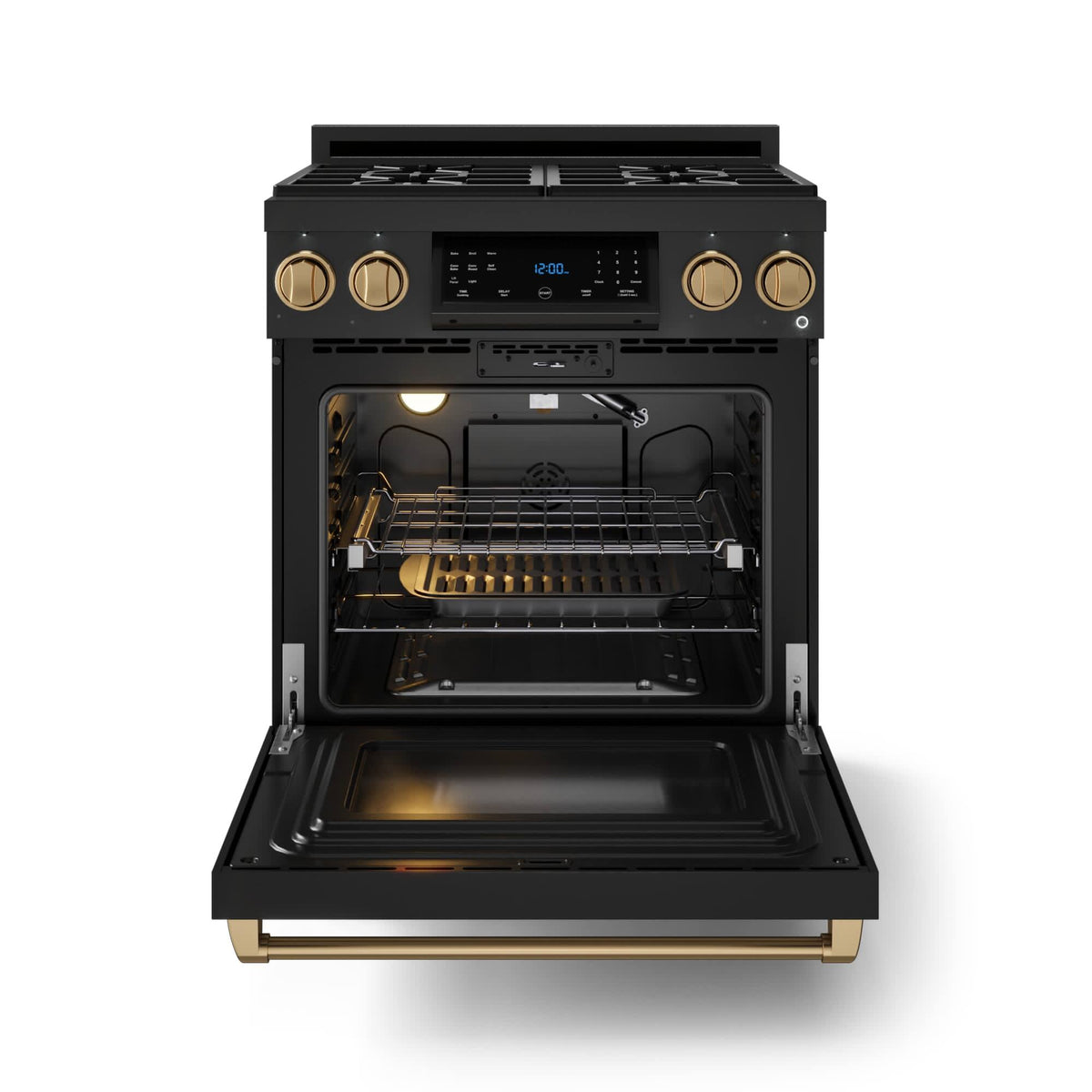 30 in. Wide 4 burner Gordon Ramsay Series by Thor Kitchen 4.55 Cu. Ft Freestanding LP Gas Range with Bronze Hardware - Black