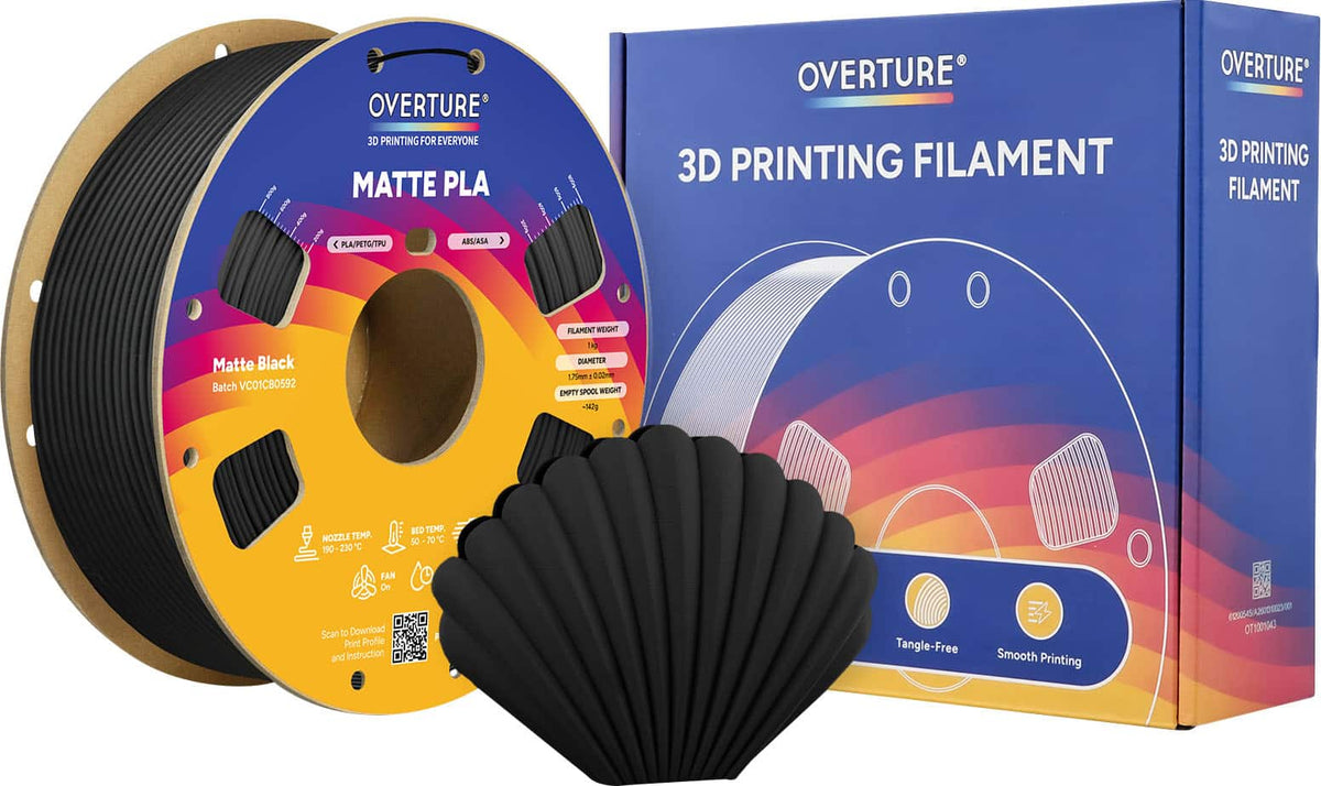 Overture - 1.75 mm Matte PLA 3D Printer Filament - Matte Black