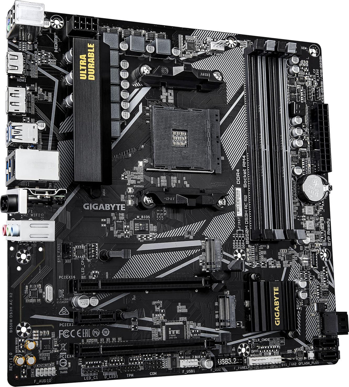 GIGABYTE - B550M DS3H AC R2 (Socket AM4) AMD B550 Micro-ATX DDR4 Wi-Fi 6 Motherboard - Black