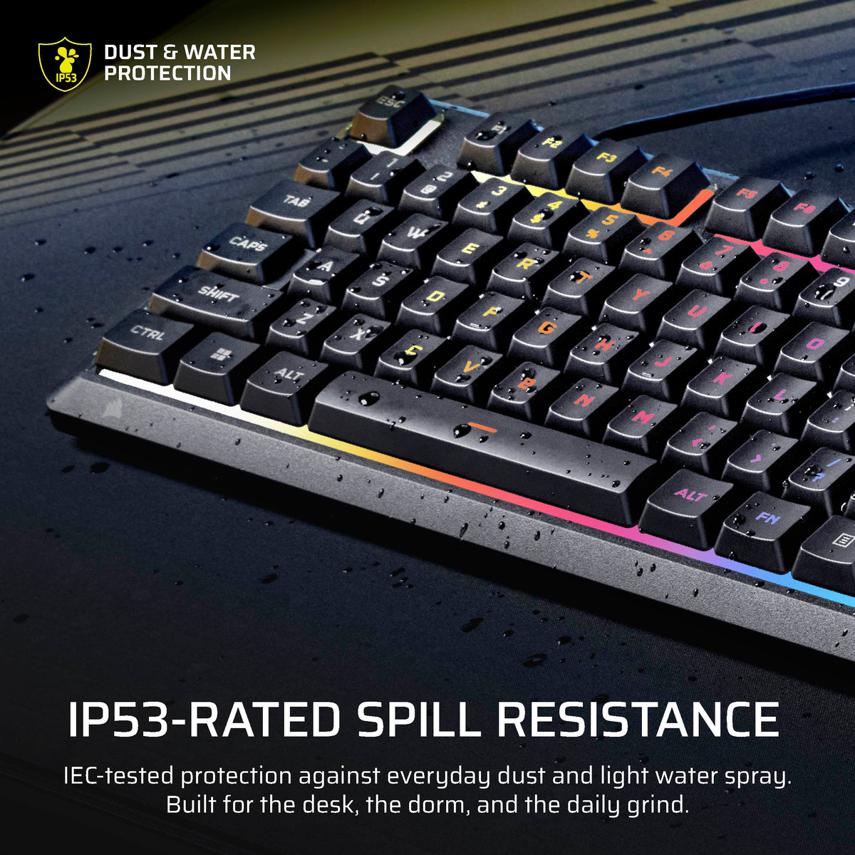 CORSAIR - SKIFF 100 PLUS Gaming Keyboard – 10-Zone RGB – 100% - Rotary Dial - Quiet, Responsive Switches – IP53 - Black