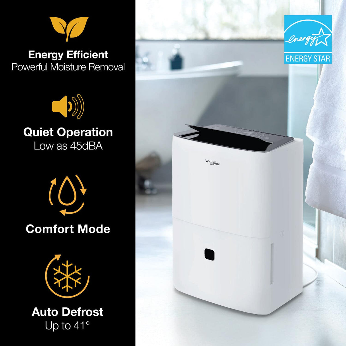 Whirlpool - 32 Pint 1500 Sq. Ft 14.8 quart Energy Star Certified Dehumidifier - White