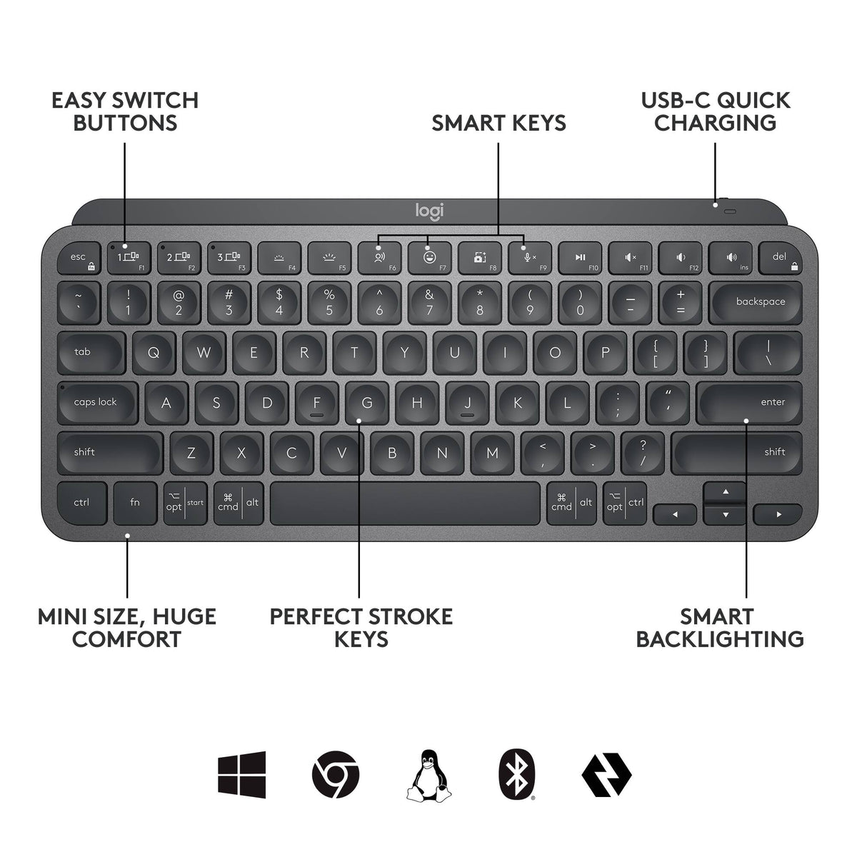 Logitech - MX Keys Mini For Business Compact Wireless Scissor Keyboard with Logi Bolt Technology - Graphite