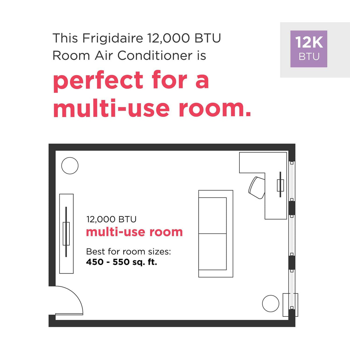 Frigidaire - 230V 12,000 BTU 550 Sq. Ft. In Wall Air Conditioner with 10,600 BTU Supplemental Heat with Remote - White