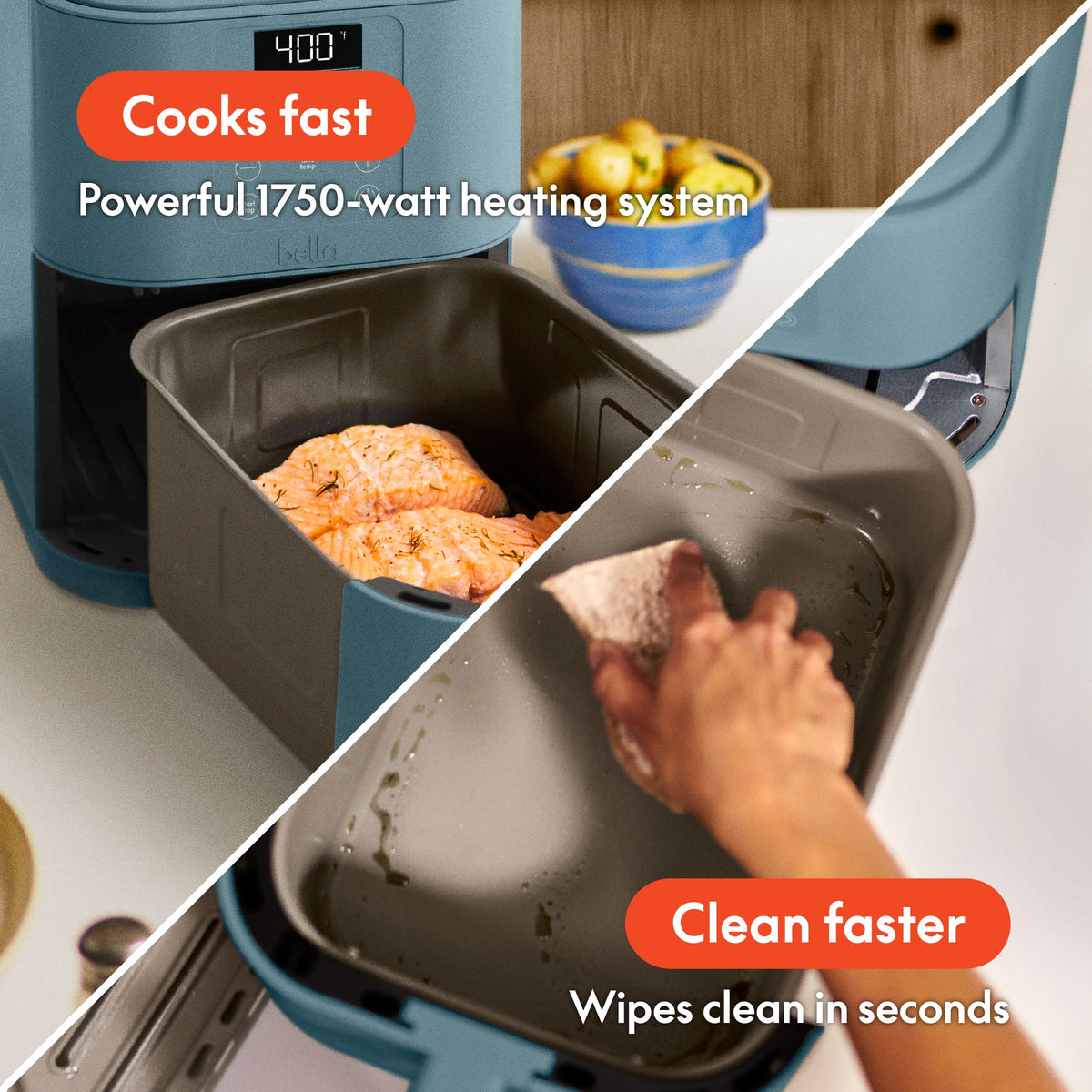 Bella - Fits-anywhere Kitchenware: 6-qt. Slim Air Fryer - Surf
