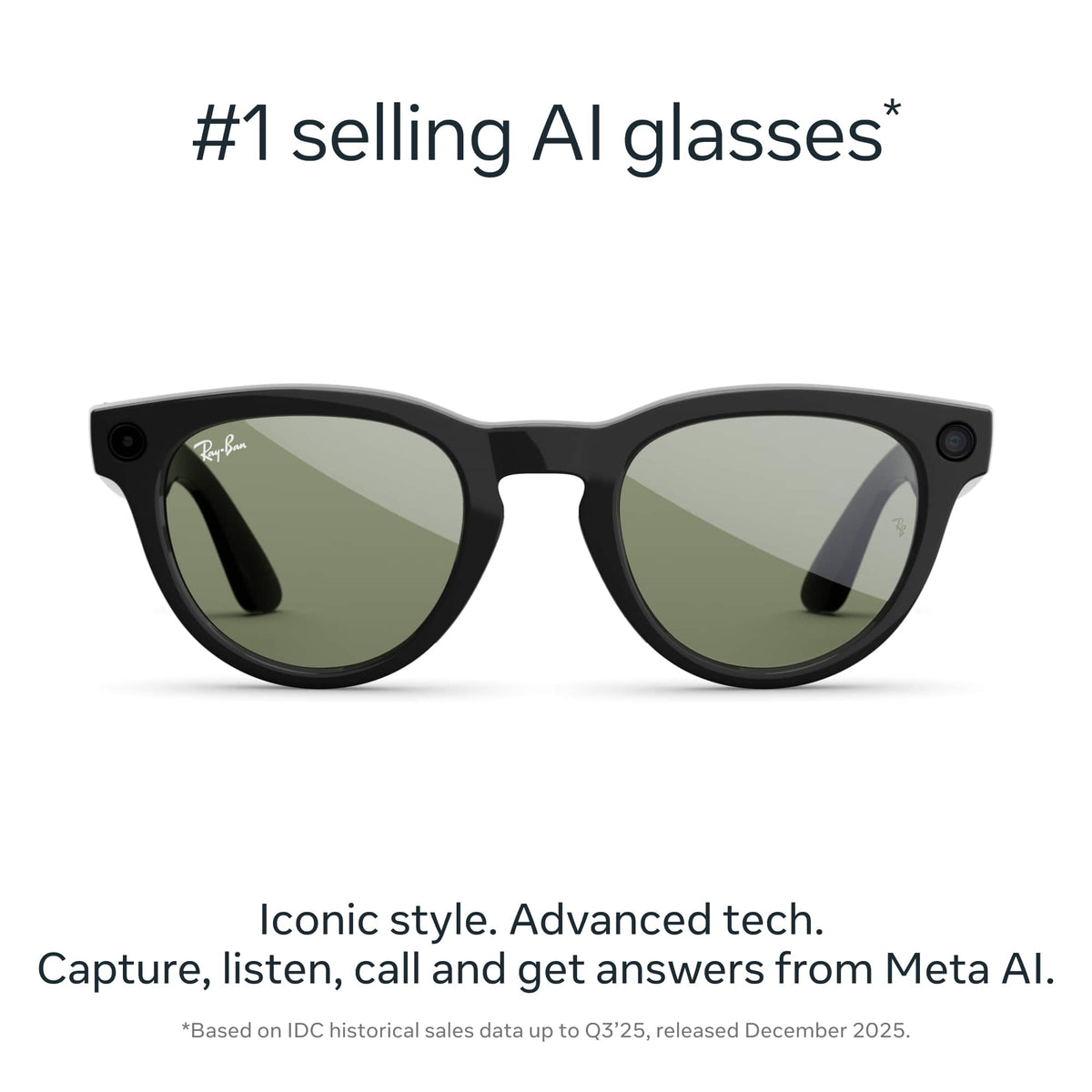 Ray-Ban Meta - Headliner (Gen 2) glasses with Meta AI, Audio, Photo, Video Compatibility - Green lenses - Shiny Black