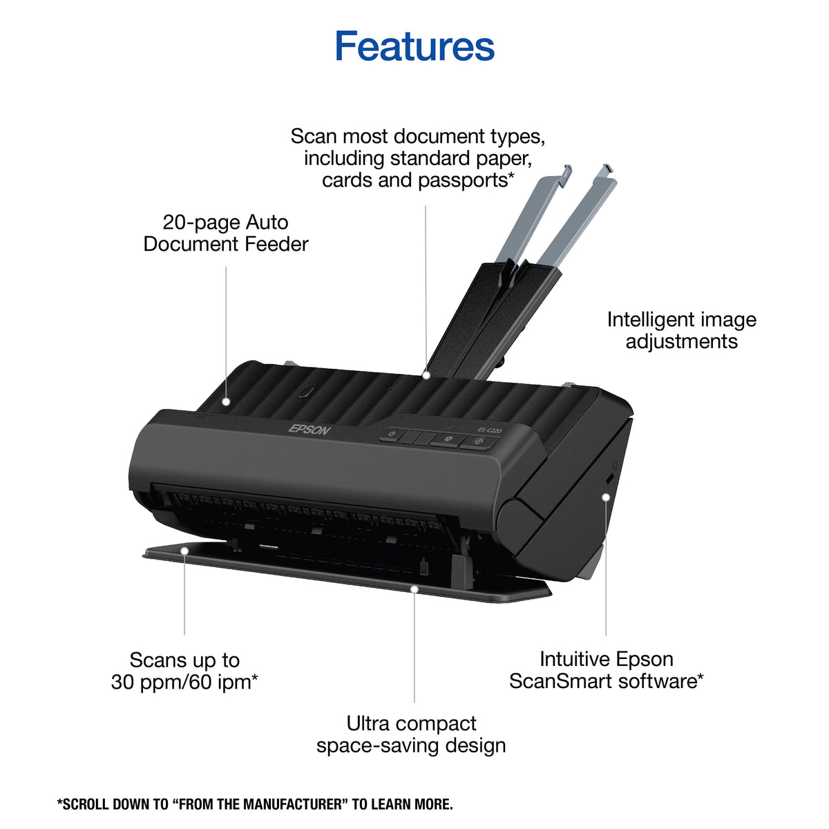 Epson - WorkForce ES-C220 Compact Desktop Document Scanner - Black