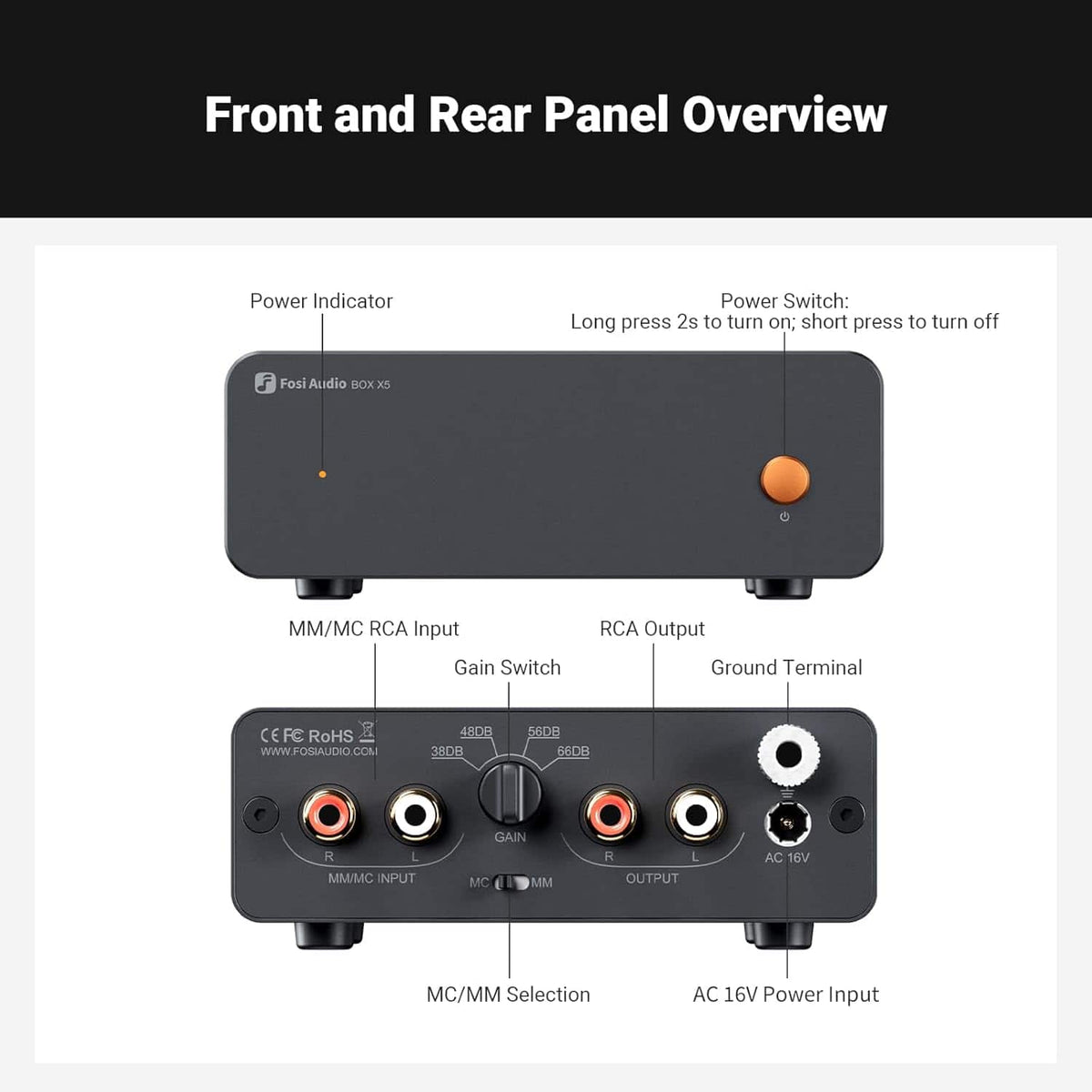 Fosi Audio - Box X5 Phono Preamplifier - Black