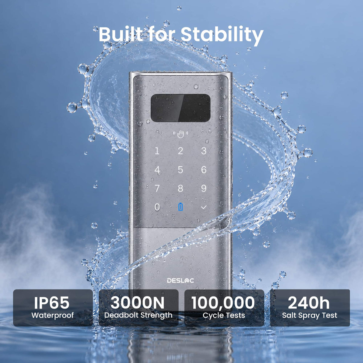 DESLOC - K140 Plus Smart Lock with 10,000mAh Battery Wi-Fi Replacement Deadbolt with Palm Vein Recognition and Auto Lock - Silver