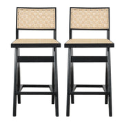 Keira - Bar Stool (Set of 2) - Black / Rattan