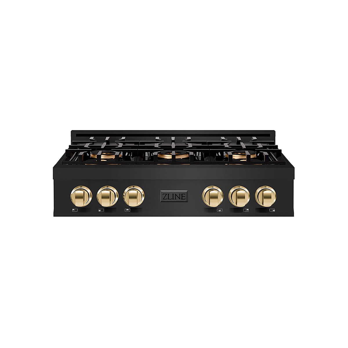 ZLINE - 36 in. Wide 6 Burner Autograph Black Stainless Classic Rangetop with with Gold Accents (PCRTBZ-36-G) - Black Stainless Steel