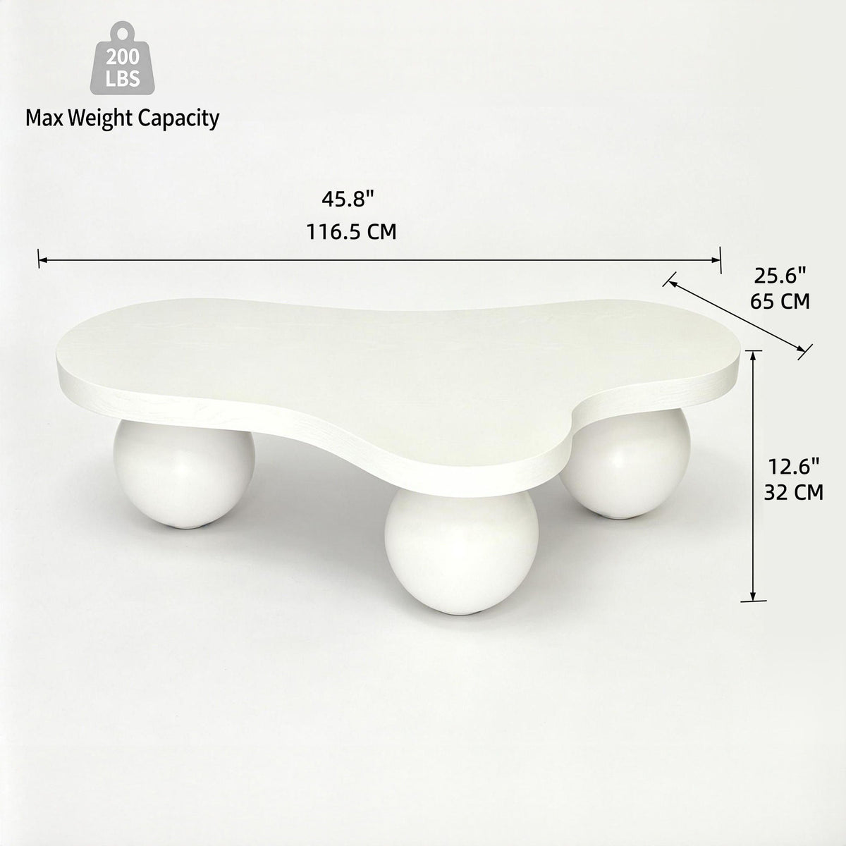 Mesa de centro con forma de nube y 3 patas de bola para sala de estar