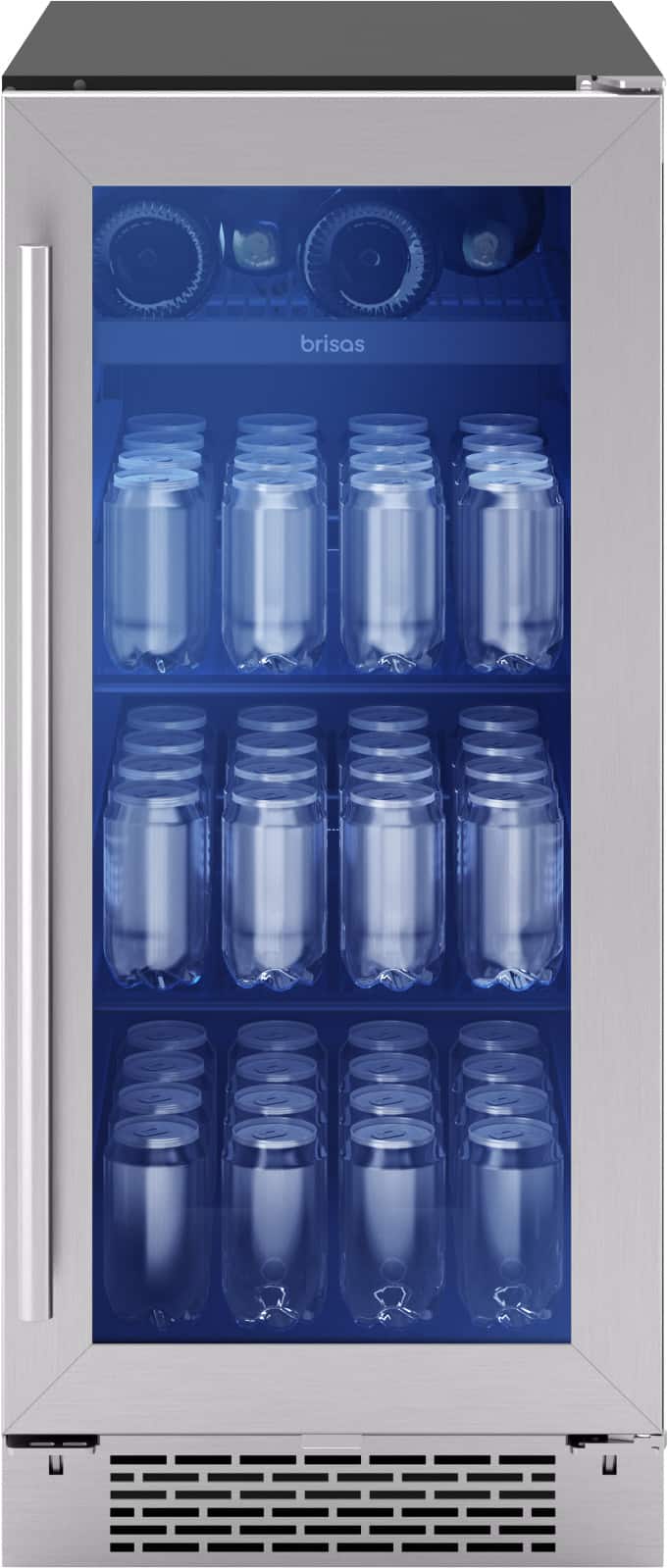 Zephyr - Brisas 15 in. 4-Bottle and 64-Can Single Zone Beverage Cooler - Stainless Steel/Glass