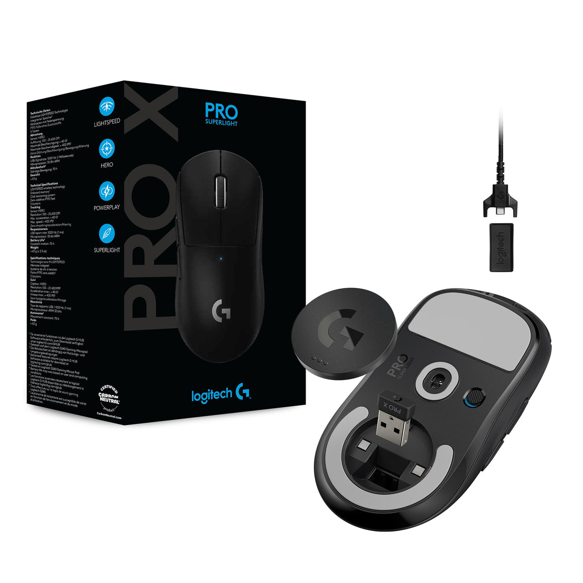 Logitech - PRO X SUPERLIGHT Lightweight Wireless Optical Gaming Mouse with HERO 25K Sensor - Wireless - Black