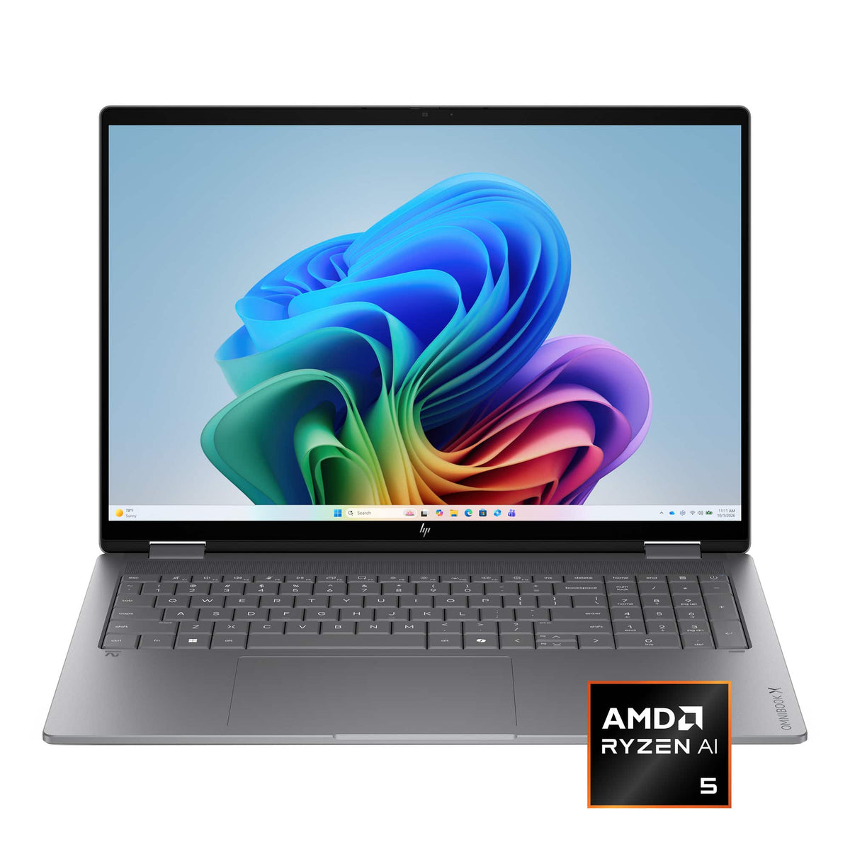 HP - OmniBook X Flip 2-in-1 - 16" 2K Touchscreen Laptop - AMD Ryzen AI 5 430 (2026) - 16GB Memory - 512GB SSD - Copilot+ PC - Meteor Silver