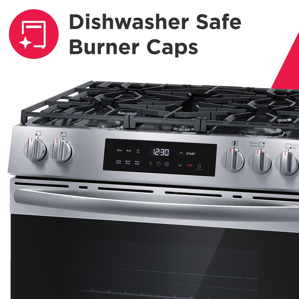 Frigidaire - 30 in. Wide 5 burners 5.1 Cu ft. Slide In Gas Range with Air Fry and 18K BTU Burner - Stainless Steel
