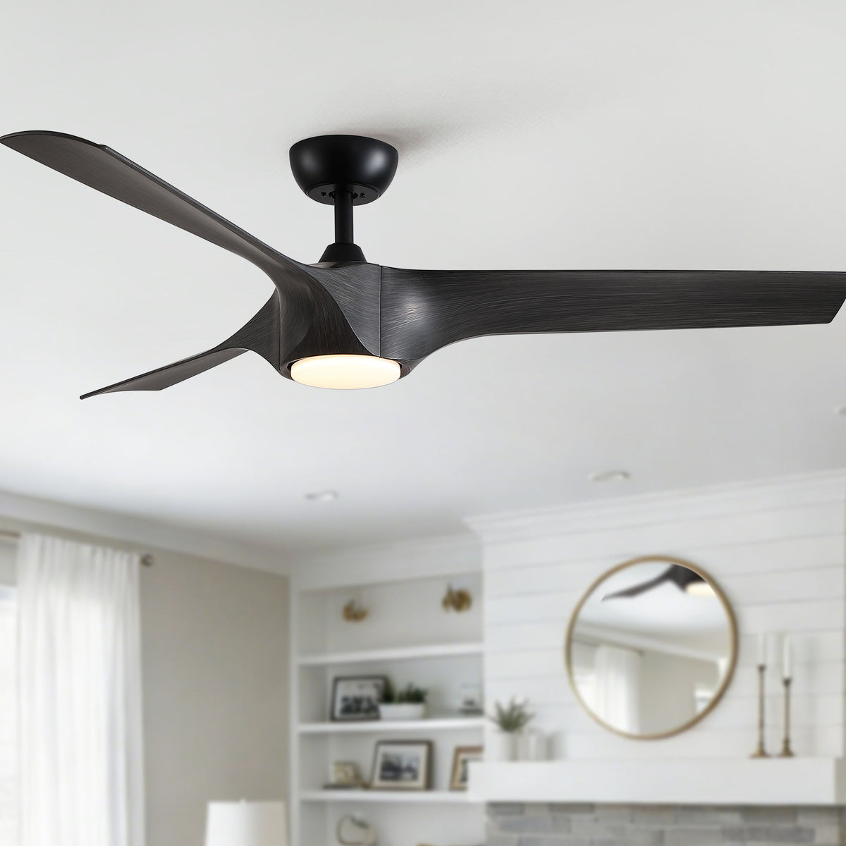 Reversible Quiet Motor Ceiling Fan Light With ABS Blades - Black / Gray