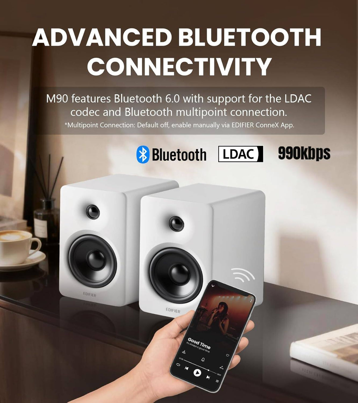 Edifier - M90 Powered Speakers, 100W RMS, Hi-Res Audio, LDAC, Bluetooth 6.0, HDMI eARC/Optical/USB-C/AUX Input, SUB Out (Pair) - White