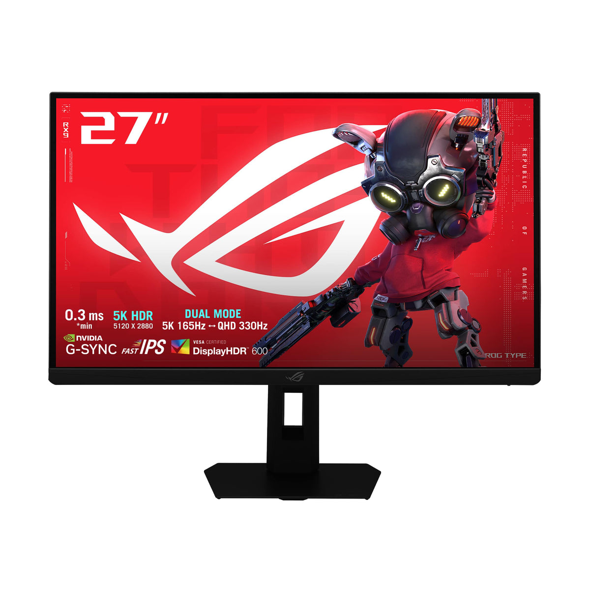 ASUS - ROG Strix 27" Dual Mode (5K 165Hz, 2K 330Hz) 1ms Gaming Monitor with FreeSync Premium Pro and HDR - Black