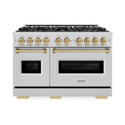 ZLINE - Autograph 48 in. 6.7 cu. ft. Classic Freestanding DuoPro Dual Fuel Range with Convection Oven & Bronze Accents - Satin Stainless Steel