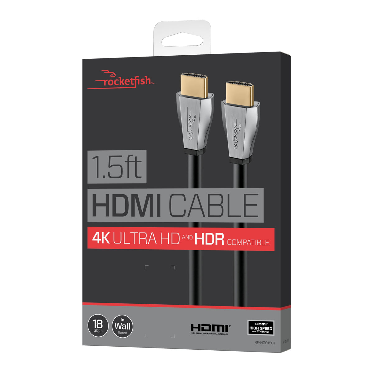 Rocketfish™ - 1.5' 4K UltraHD/HDR In-Wall Rated HDMI Cable - Black