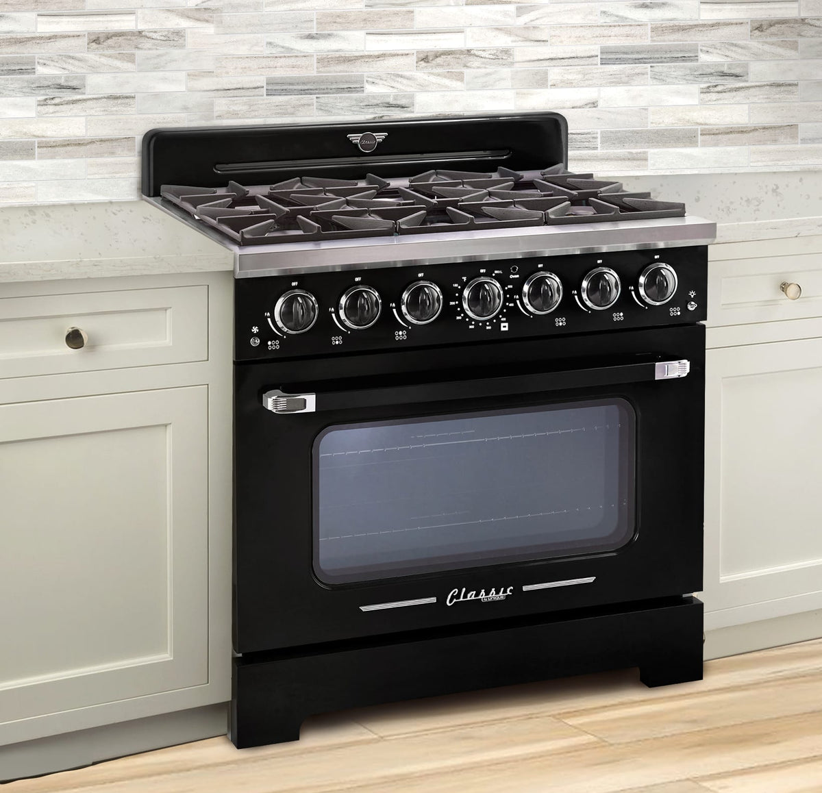 Unique Appliances - 36 in. Wide 6 Burner Classic Retro 5.2 Cu. Ft. Freestanding Gas Convection Range - Midnight Black