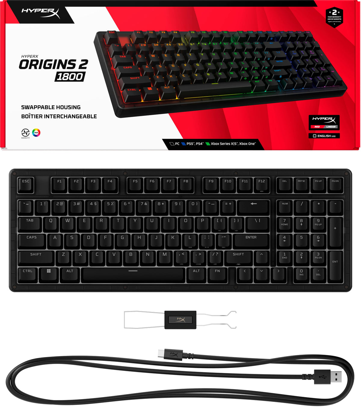 HyperX - Origins 2 1800 Wired Mechanical Linear Red Switch Gaming Keyboard with RGB Back Lighting - Black