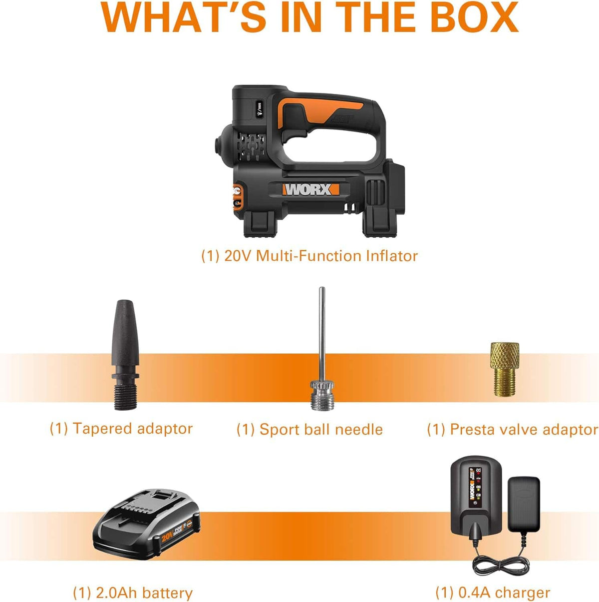 WORX - 20V MAX Cordless Multi-Function Air Pump Inflator (1 x 2.0aH Battery and 1 x Charger Included) - Black