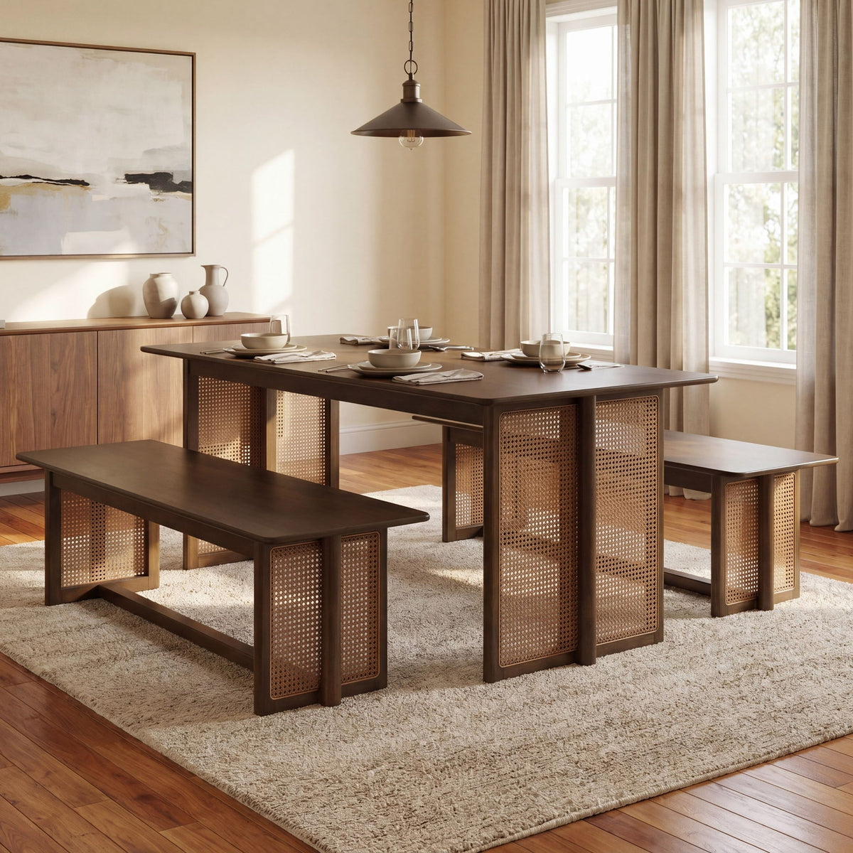 Juego de comedor, 1 mesa y 2 bancos
