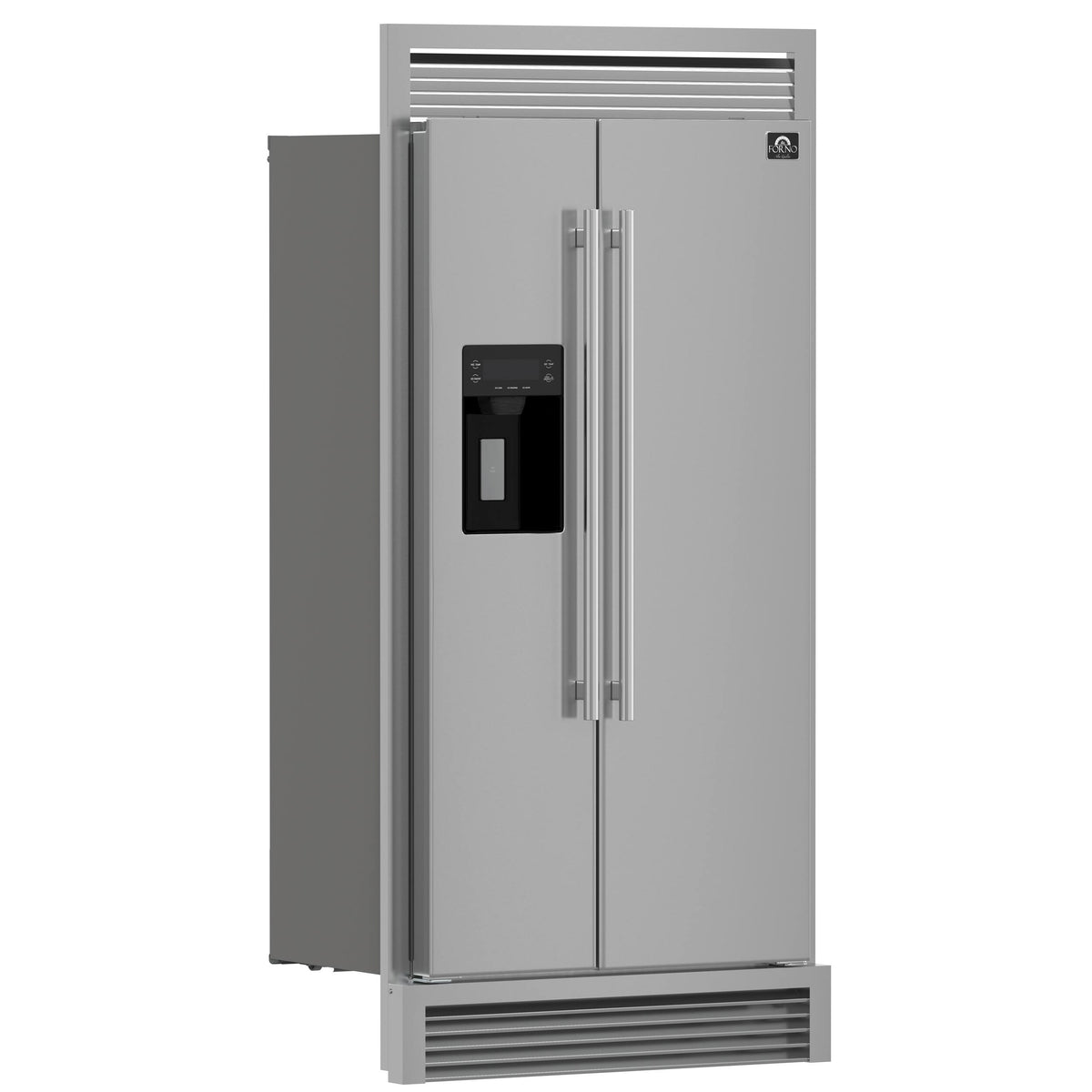 Forno Appliances - 36 in. Wide Salerno 20 Cu. Ft. Side-by-Side Refrigerator with Extendable Decorative Trim Grill - Stainless Steel