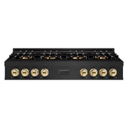 ZLINE - 48 in. Wide 8 Burner Autograph  Black Stainless Classic Rangetop with DuoPro Burners and Gold Accents (PCRTBZ-48-G) - Black Stainless Steel