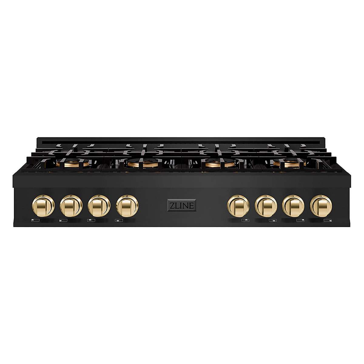 ZLINE - 48 in. Wide 8 Burner Autograph  Black Stainless Classic Rangetop with DuoPro Burners and Gold Accents (PCRTBZ-48-G) - Black Stainless Steel
